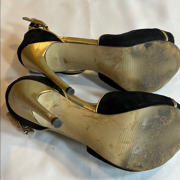 Gorgeous Vintage Suede & Gold Leather Platforms - Picture 4 of 4